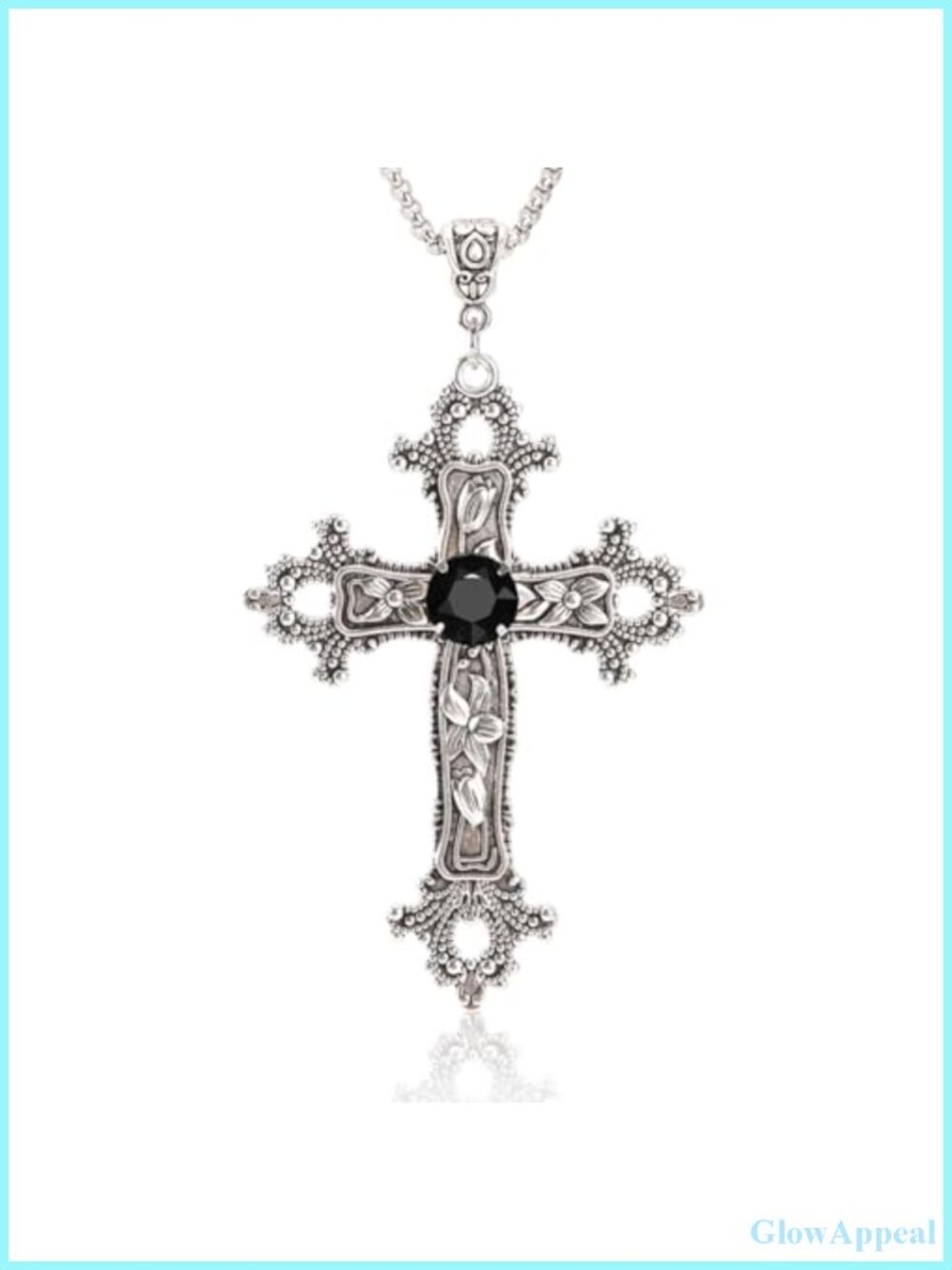 Large Silver-Tone Gothic Cross Pendant Necklace 25" Stainless Steel Chain